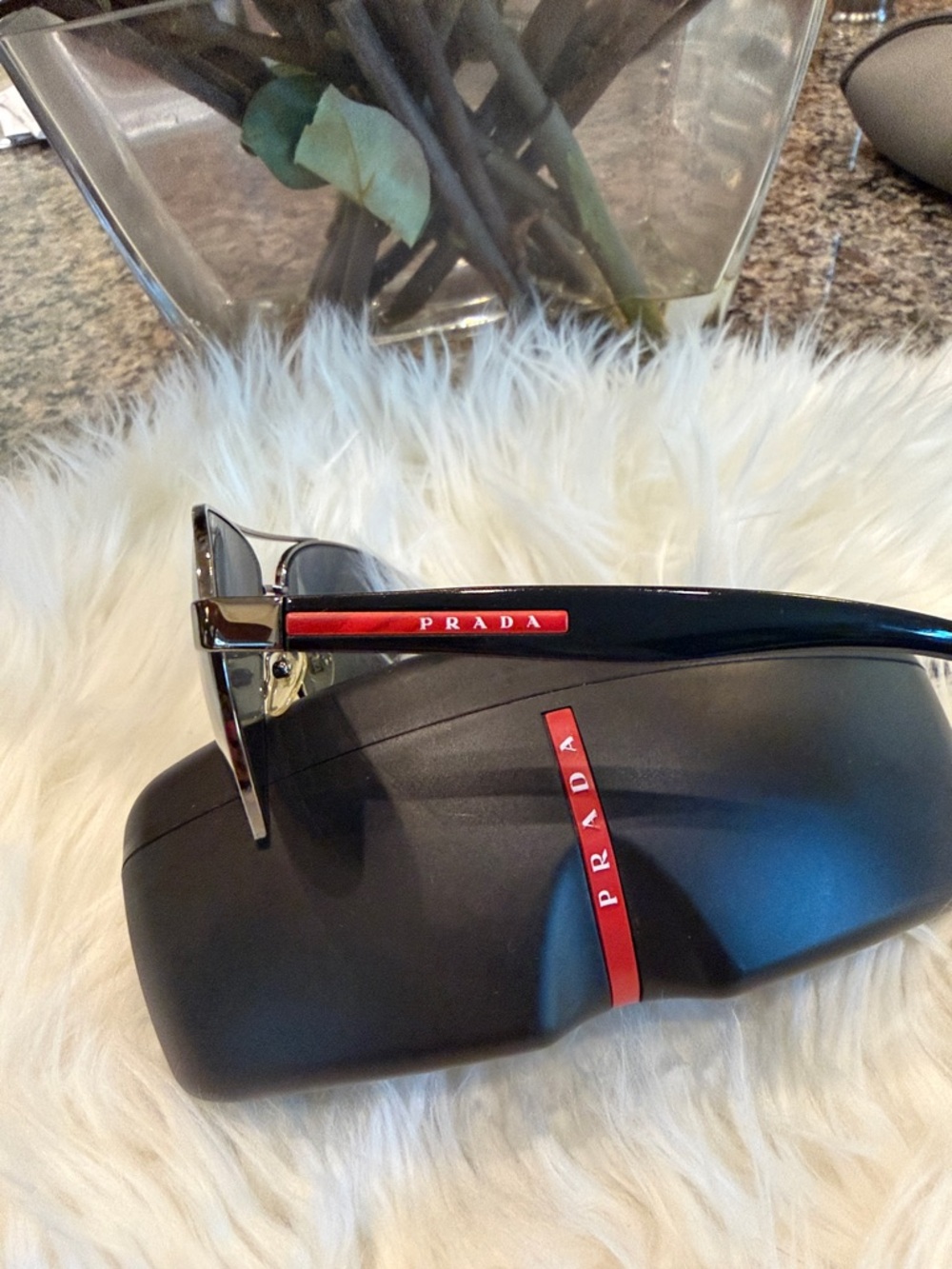 Prada Black PS 53PS Linea Rosa Aviator Sunglasses with Red Logo Case - Picture 6 of 9